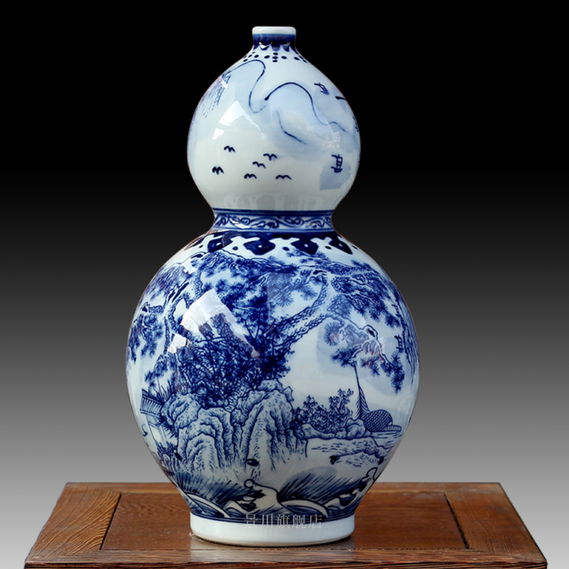 Jingdezhen porcelain vases, antique home decoration rich ancient frame of blue and white porcelain decoration wine furnishing articles