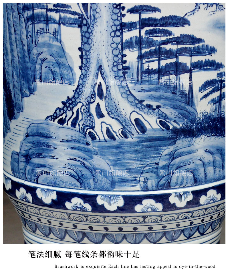 Blue and white porcelain jingdezhen ceramics of large vase archaize guest - the greeting pine sitting room place hotel decoration