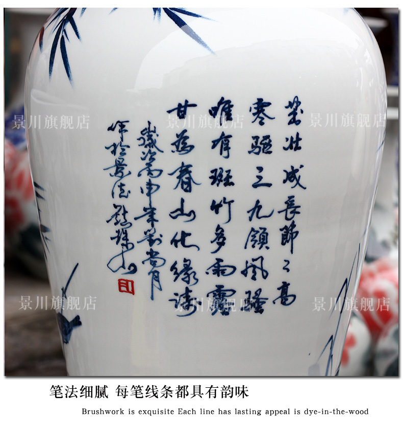 Hand made blue and white bamboo vase bamboo report peaceful big sitting room of Chinese style household porcelain of jingdezhen ceramics furnishing articles