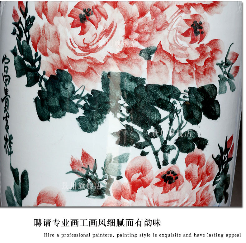 Jingdezhen ceramics big vase hand - made blooming flowers harbinger figure ground modern living room to live in a large place