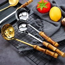 Hotel commercial bamboo handle soup spoon wooden handle soup shell hot pot restaurant bamboo handle stainless steel colander bamboo root hot pot spoon