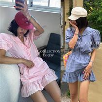 Refundable less in stock Korean INS blogger girl ruffled lace lapel lantern sleeve shirt high