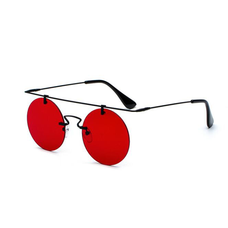 Round rimless sunglasses women's premium sense ins Europe and America vintage red sunglasses eyes tide brand men summer sunscreen