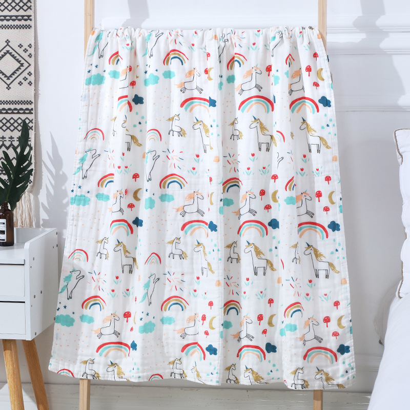 Rainbow Horse (6 Floors 110 * 110)baby Gauze Bath towel Class A children pure cotton 120 Large size double-deck Cuddle quilt summer Thin Baby bed Advance sheet