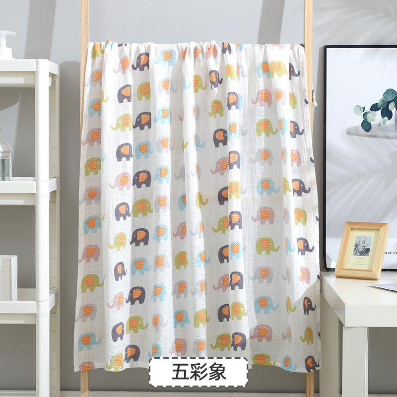 Colorful Elephant (Double Layer 120 * 110Cm)baby Gauze Bath towel Class A children pure cotton 120 Large size double-deck Cuddle quilt summer Thin Baby bed Advance sheet