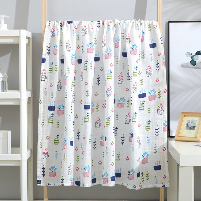 Flowerpot (Double Layer 120 * 110Cm)baby Gauze Bath towel Class A children pure cotton 120 Large size double-deck Cuddle quilt summer Thin Baby bed Advance sheet