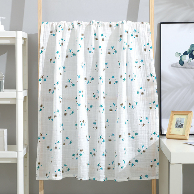 Green Star (Double Layer 120 * 110Cm)baby Gauze Bath towel Class A children pure cotton 120 Large size double-deck Cuddle quilt summer Thin Baby bed Advance sheet