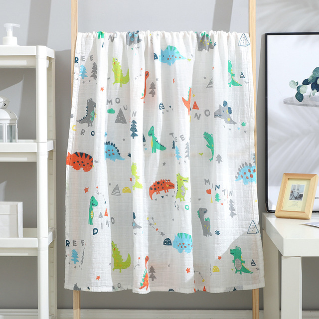 Dinosaur (Double Layer 120 * 110Cm)baby Gauze Bath towel Class A children pure cotton 120 Large size double-deck Cuddle quilt summer Thin Baby bed Advance sheet