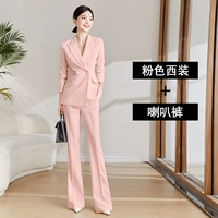 Розовый пиджак классического кроя, костюм, штаны-клёш