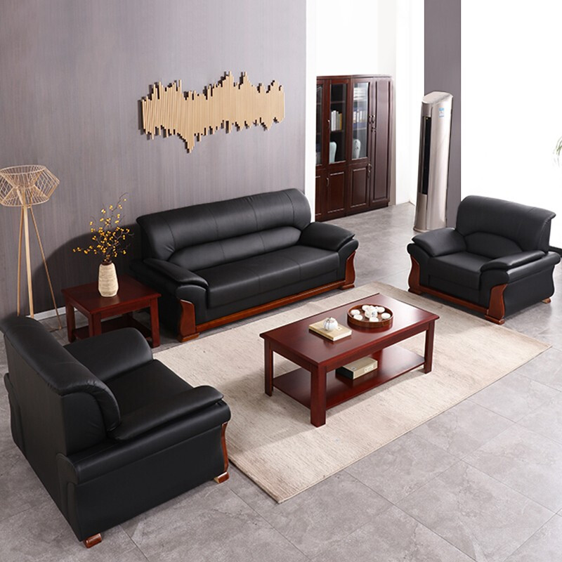 Brief Modern Genuine Leather Office Sofa Office Solid Wood Tea Table Combined Business Hospitality guests single trio Place-Taobao