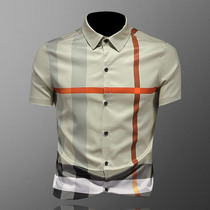 European station mens short sleeve plaid shirt 2021 new trend Korean summer thin Youth striped shirt