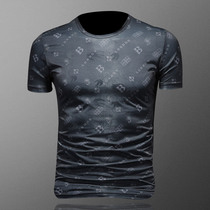 Ice silk short sleeve T-shirt mens youth letter printing trend casual round neck top summer new non-iron quick dry t