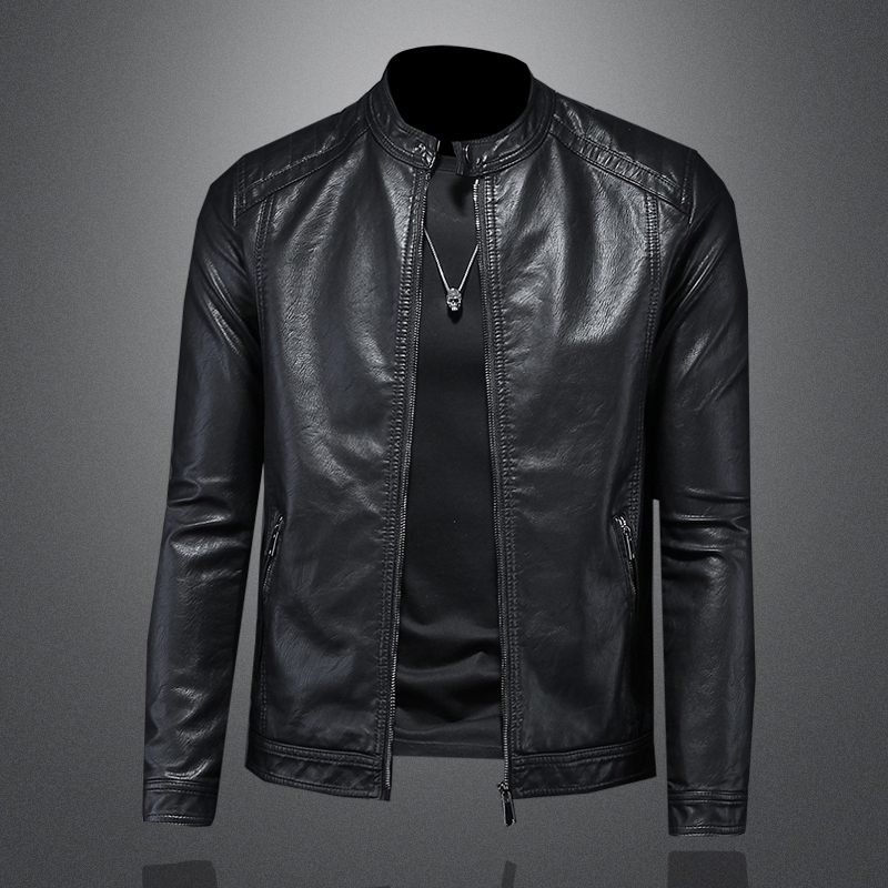 European Style Soft Leather Jacket for Men, Spring Large Size, Fleece-Lined, Winter Retro Stand Collar Casual Biker Leather Jacket European Style Soft Leather Jacket for Men, Spring Large Size, Fleece-Lined, Winter Retro Stand Collar Casual Biker Leather Jacket