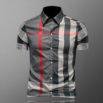 European station mens short sleeve plaid shirt 2021 New Korean trend summer thin Youth striped shirt