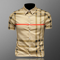 European station shirt mens summer self-cultivation leisure youth trend Korean Plaid stripe short sleeve high-end shirt size