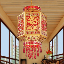 LED big red lantern door crystal rotating chandelier Balcony outdoor decoration Chinese antique New Year hexagonal pendant