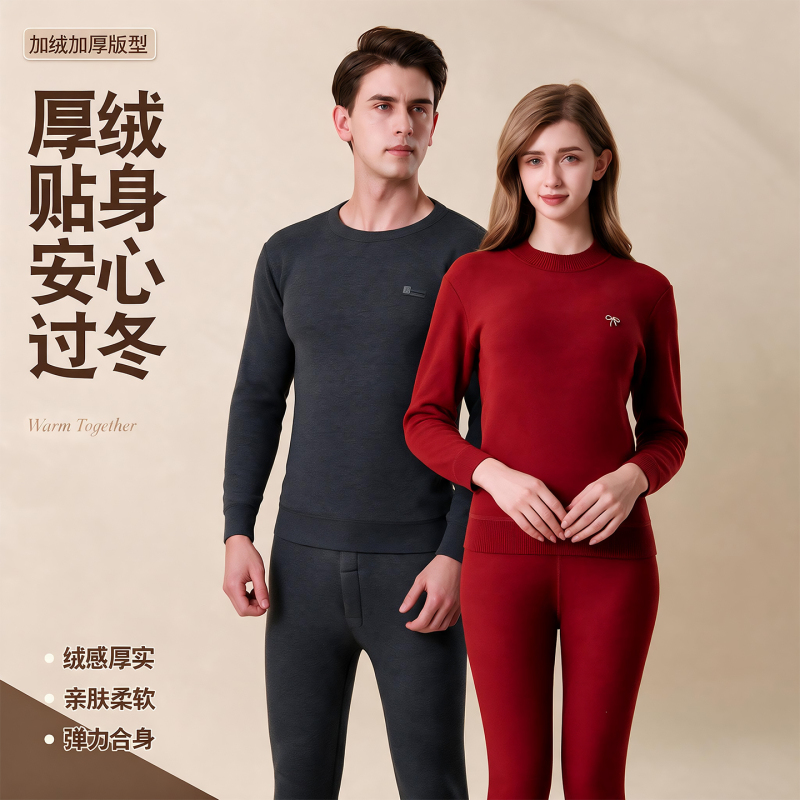 Inner Mongolia Ordos Cashmere Thermal Underwear Set for Men, Fleece-Lined and Thickened, Autumn Clothes and Pants, Thermal Clothing for Middle-Aged and Elderly People