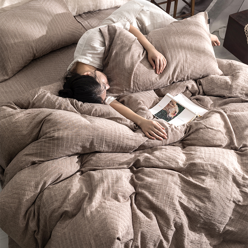 Plums for four sets of sets to buy washed cotton double layer yarn bed sheet Quilt Cover Color Loom for about 1 5m1 8m Double beds