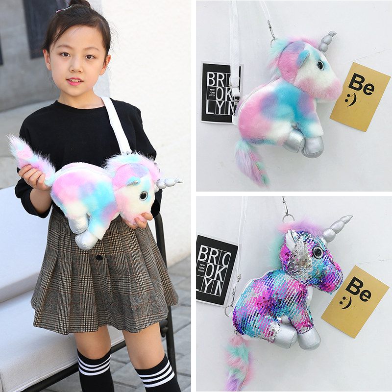 Children's Cartoon Plush Small Bag New Model 2025 Colorful Cute Unicorn Bag Girl Soft Girl Single Shoulder Crossbody Bag