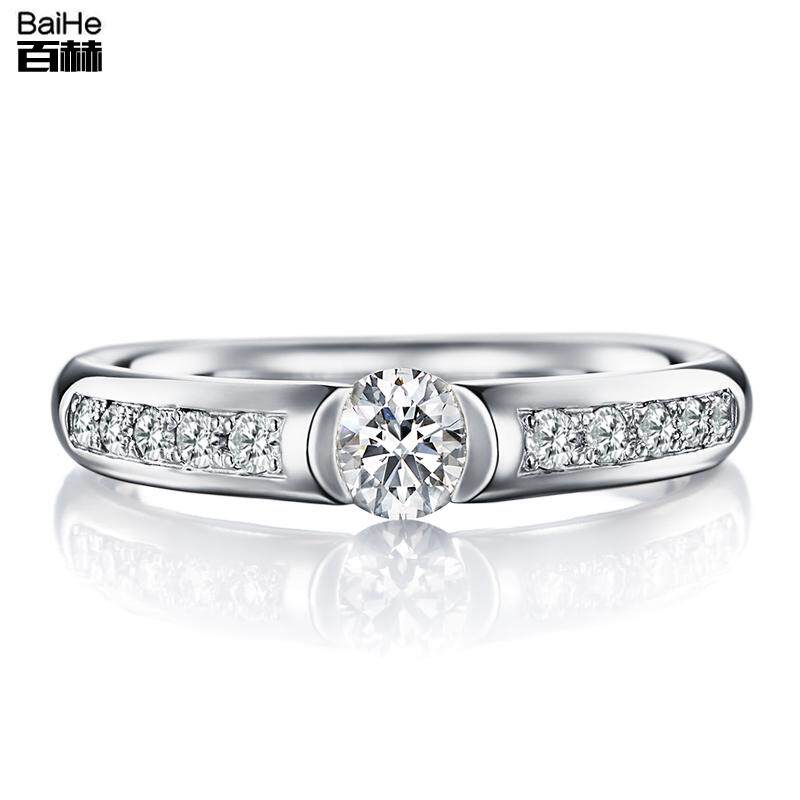 18K platinum gold single row inlaid with diamond ring courting wedding wedding engagement drill ring female ring customizable platinum