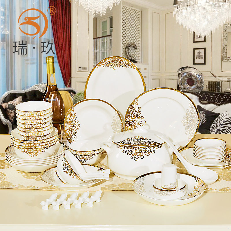European household up phnom penh 28 skull porcelain tableware set 6 doses ceramic bowl plate combination western - style porcelain plate