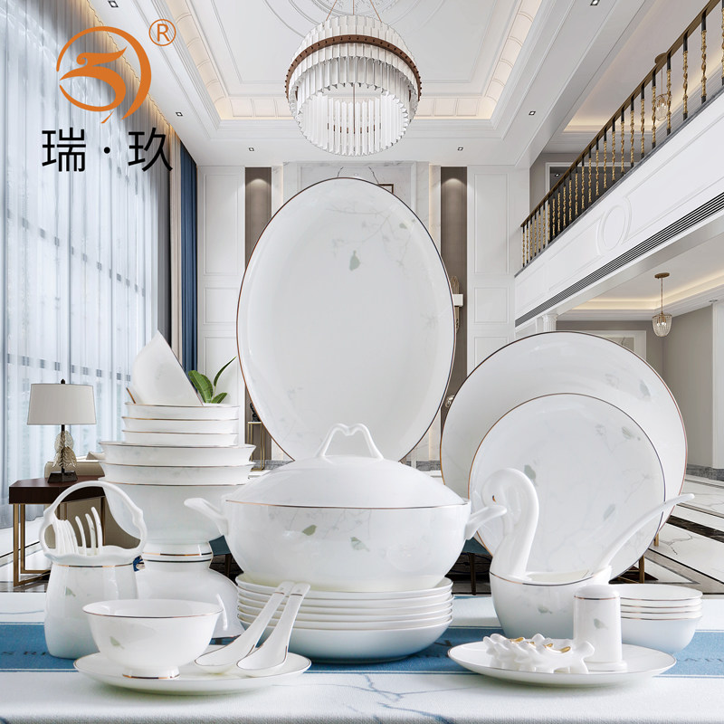 Household dishes set bone China 60 tableware dishes set simple Nordic housewarming new home bowl gift set set