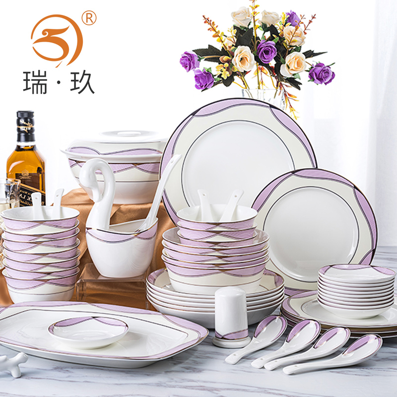 Chinese 56 skull porcelain tableware porcelain sets ceramic household use plate set of creative rebelliousness up phnom penh microwave