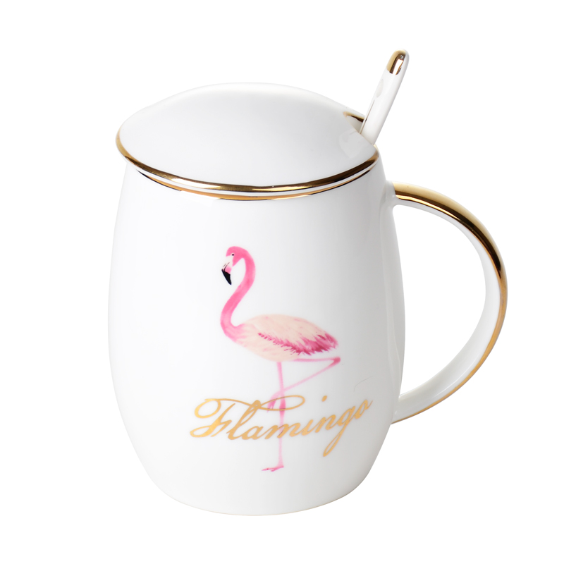 Fuels the ipads China cups with cover with a spoon, flamingos ceramic cup keller cup milk cup breakfast coffee cup