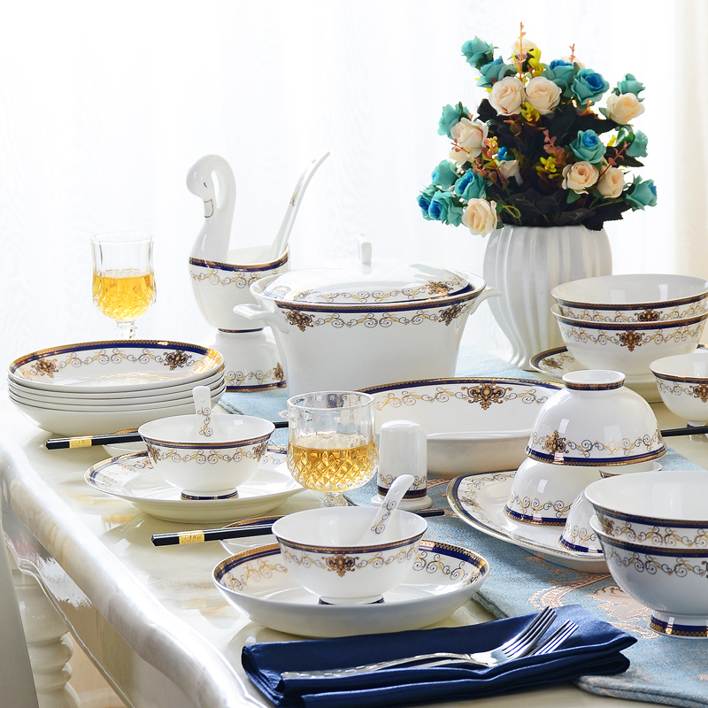 Tangshan ipads porcelain tableware kit European - style key-2 luxury up phnom penh ipads porcelain ceramic dishes set household housewarming gift box