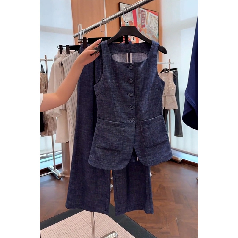 French-Style High-End Linen Vest Suit for Women, Summer Relaxed and Elegant, Age-Reducing and Slimming, Sleeveless Top and Long Pants Two-Piece Set