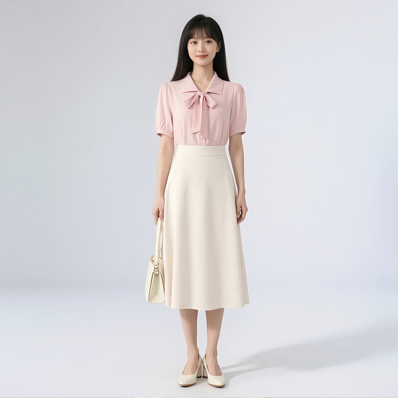 Pink Short-Sleeved Shirt for Women 2026 New Summer Style Elegant Suit Interview Formal Wear Professional Bow Tie Shirt Pink Short-Sleeved Shirt for Women 2026 New Summer Style Elegant Suit Interview Formal Wear Professional Bow Tie Shirt