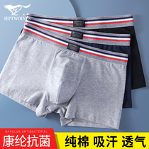 Seven Wolves Mens Underwear Mens Pure Cotton Four-corner Pants Summer Thin antibacterial breathable full cotton sports flat corner shorts head