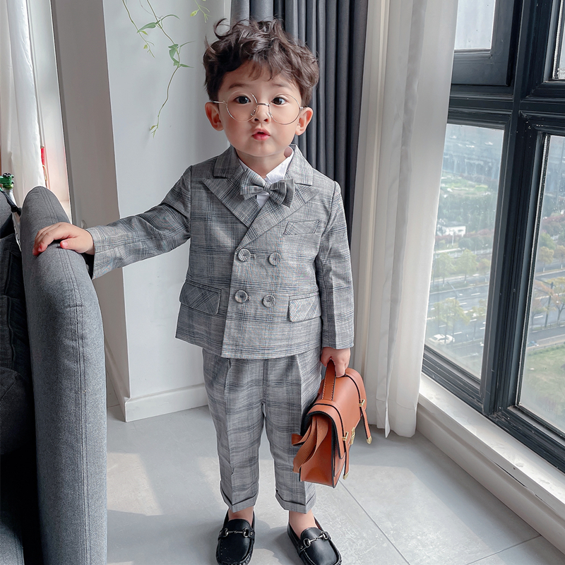 Baby dress autumn and winter one-year-old children's British style handsome suit boys Korean version plus velvet small suit suit
