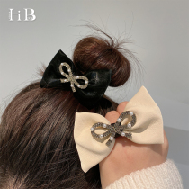 Rhinestone bow Pearl leather head rope female ball head tie hair rubber band Hairband tie high ponytail autumn and winter hair accessories