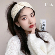 Autumn and winter wool knitted hair band womens daily wear Net red 2021 new fashion wide side hairband headgear hair accessories