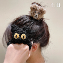 Net red can love Luo small black plush Hairband women tied hair autumn winter ins Net red head rope tie tail does not hurt hair