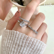 Sea blue fashion personality light luxury love rhinestone ring female niche design index finger ring adjustable open ring