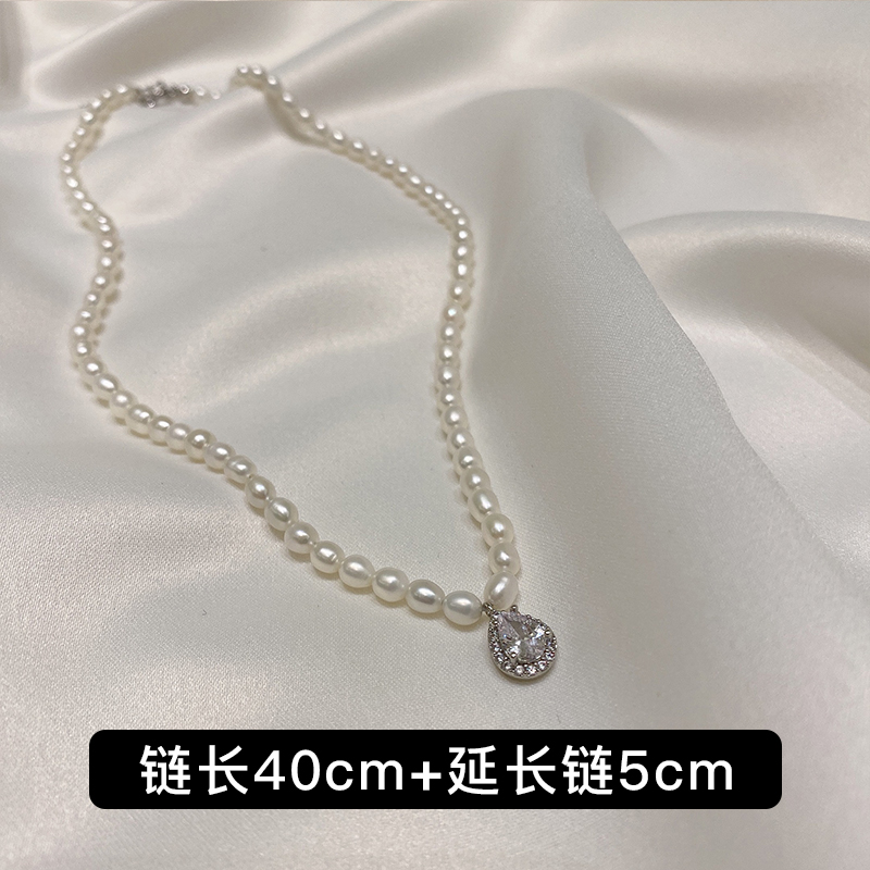 Natural Fresh Water Pearl Water Dropglittering Necklace 925 Sterling Silver female summer Light luxury Minority Prime chain No fading delicate temperament necklace Neck chain