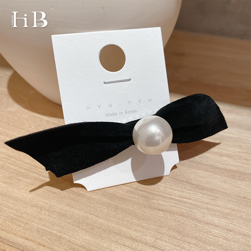 Korean Velvet Black Bow Tie Advanced Sensation Pearl Hair Clip Woman Autumn/Winter Elegant Collet Hair Lipped Sea Side Clip Hair Clip