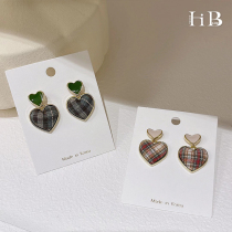 Ocean blue Korean retro love plaid earrings female autumn and winter simple niche temperament versatile earrings girl earrings