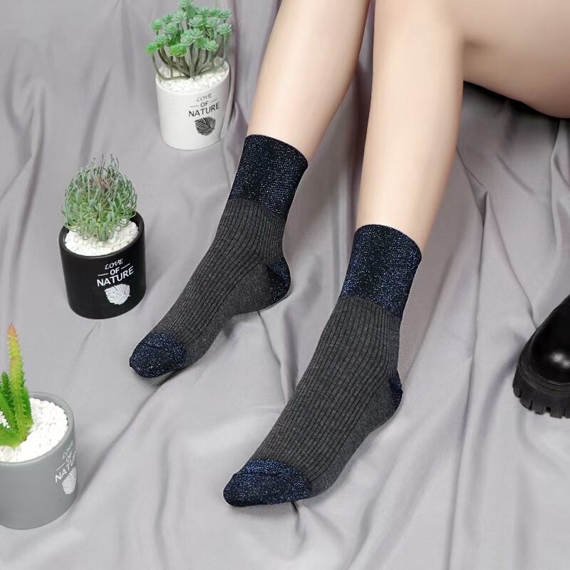 Women's Mid-Calf Socks, Trendy Korean Style Retro Shiny Silk Versatile Silver Glitter Mid-Calf Socks, Autumn and Winter Style Gold and Silver Silk Socks Women's Mid-Calf Socks, Trendy Korean Style Retro Shiny Silk Versatile Silver Glitter Mid-Calf Socks, Autumn and Winter Style Gold and Silver Silk Socks