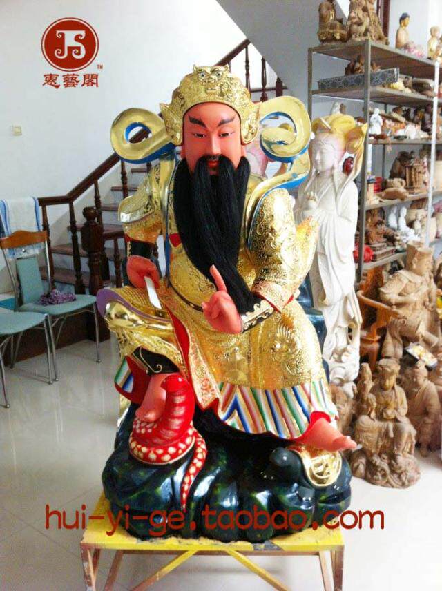 Wood carving Xuantian Emperor Zhenwu Emperor altar temple custom-made camphor wood paint line carving boutique hand-made 108 cm