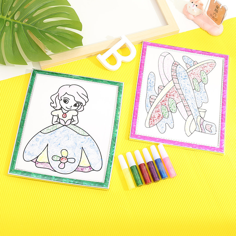 20X24 small gold powder painting cartoon diy puzzle handmade children's coloring KT board foam graffiti toy set