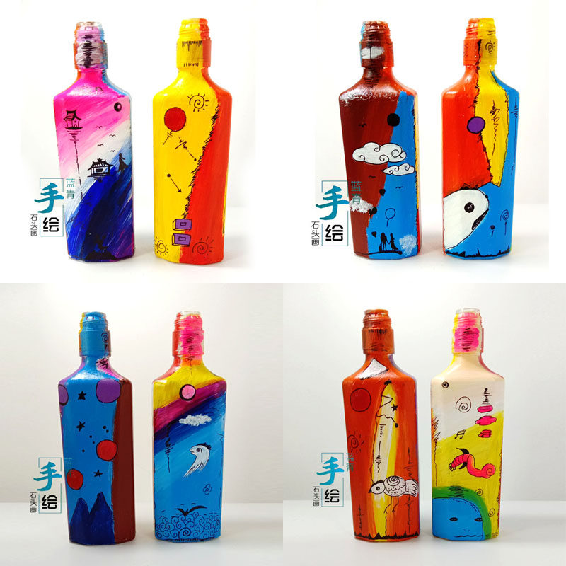 Wine Bottle Painting Home Swing Piece Decoration Kindergarten Fine Art Hand Creative Bottle Hand-painted Children's Birthday Presents