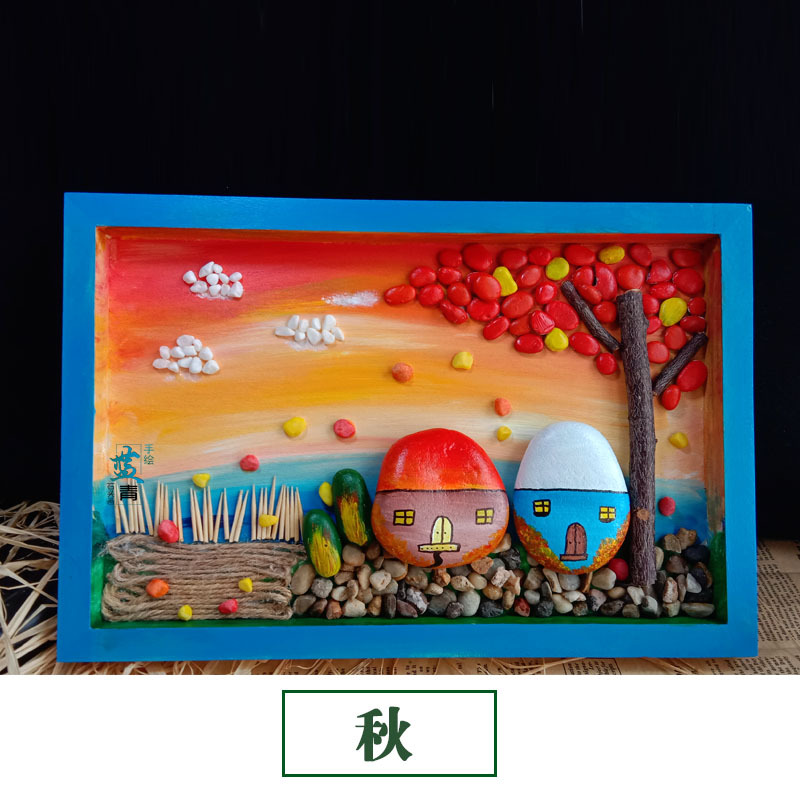 Theme: Spring, Summer, Autumn, Winter, Wooden Photo Frame, Stone Mosaic Material Kit, Handmade Gifts, Kindergarten Hand-Painted Corridor Cultural Wall