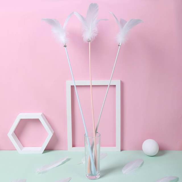 Cat Toy Fairy Teaser Wand Self-Entertainment Supplies Feather Replacement Head Bell Long Rod Cat Teaser Stick Cat Boredom Buster Gadget