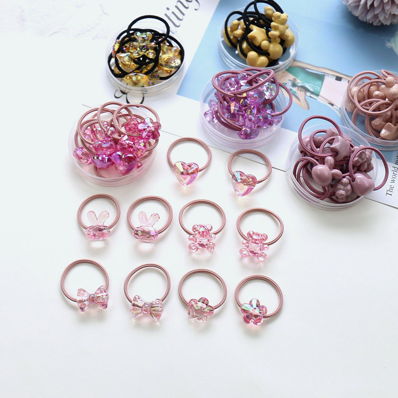 Children rubber gluten hair ring fresh and transparent cartoon resin small hair ring baby hair ring without injury 10 pieces of girl hair accessories summer