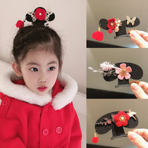 Ancient Wind Hair Accessories Adorable Gog Clips Children Top Clips Chinese New Year Hair Clip Big Red Hanfu Headwear Baby Girl Don