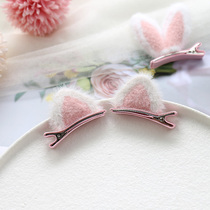 2021 autumn and winter new childrens hair accessories cute plush rabbit ears girl hairclip stereo cat ears clip baby