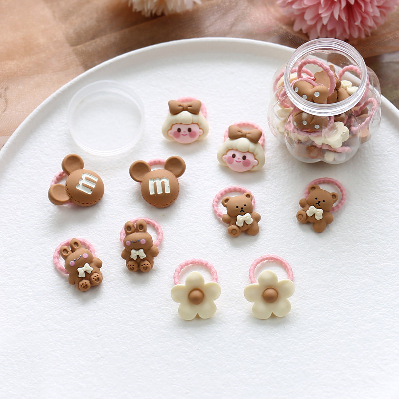 Children's rubber band hair ring 2021 milk tea color resin cartoon small rubber band baby small hair ring does not hurt hair baby hair ring girl
